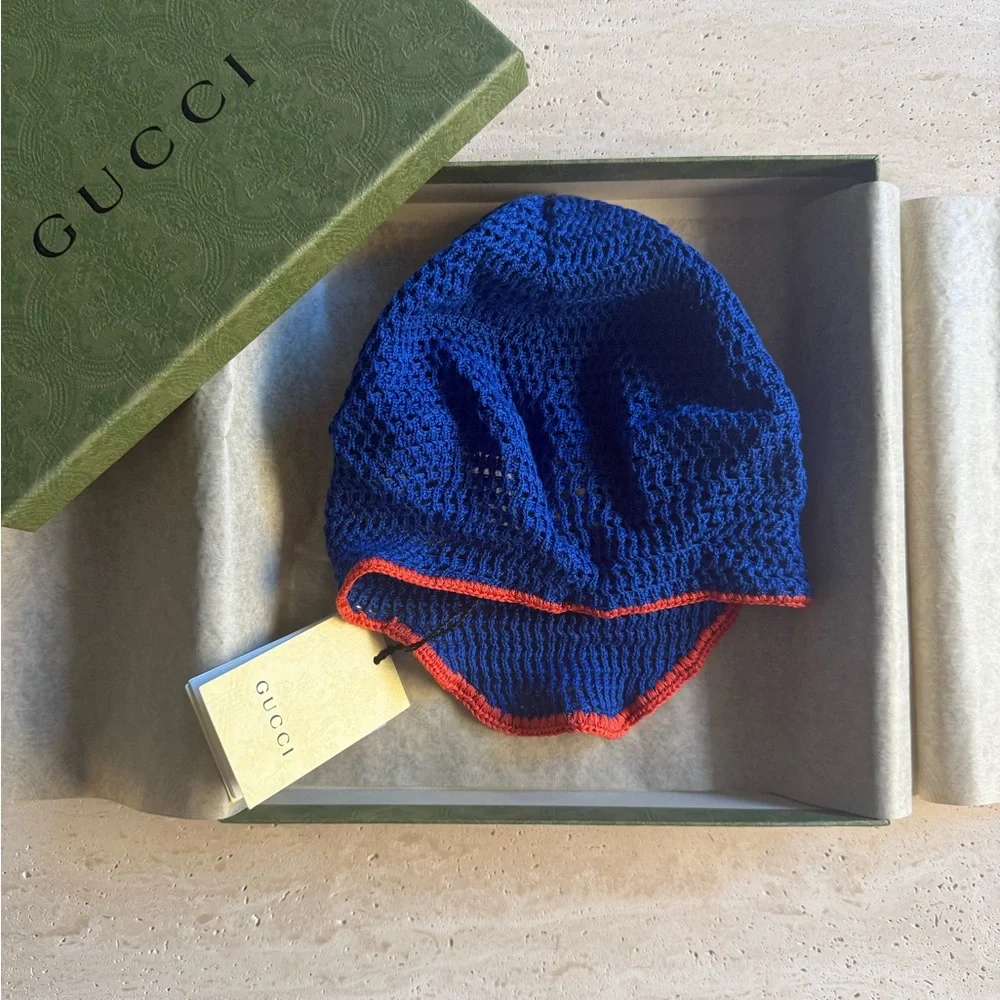 NWT GUCCI Tricot Cotton Hat– GG Logo
